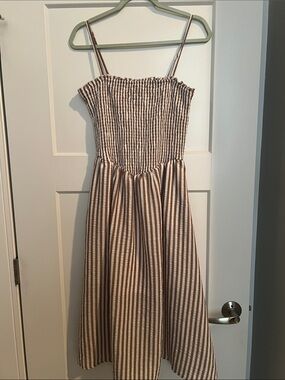 Rachel Paige Brown and Cream Striped Sundress with Smocked Bodice
